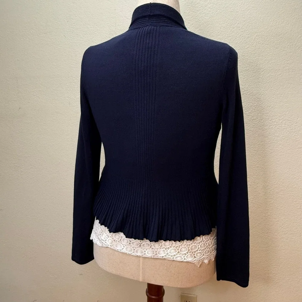 by Anthropologie Navy‎ Peplum Ribbed Open Front Cardigan Sweater Women XS